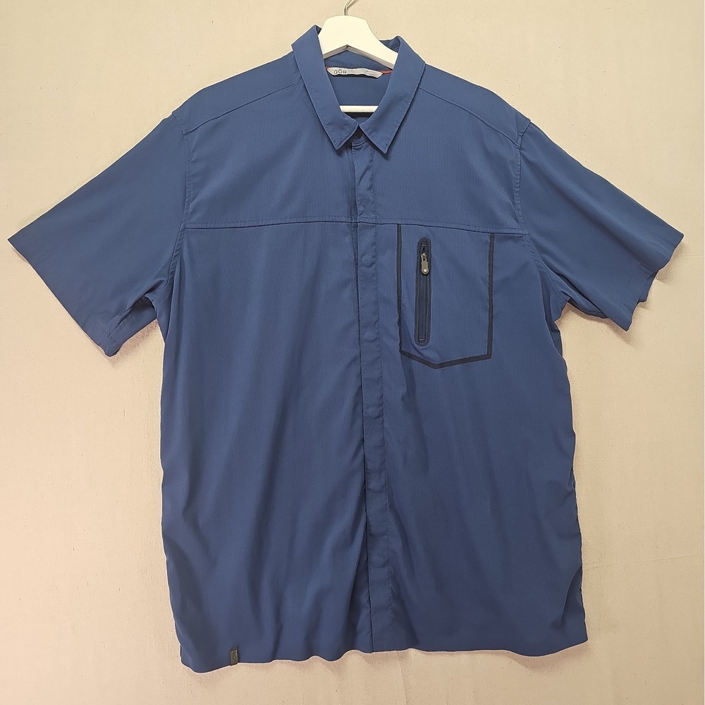 QOR Men's 2XL Blue Solid Short Sleeve Snap Button Zip Pocket XXL QORtec Athletic